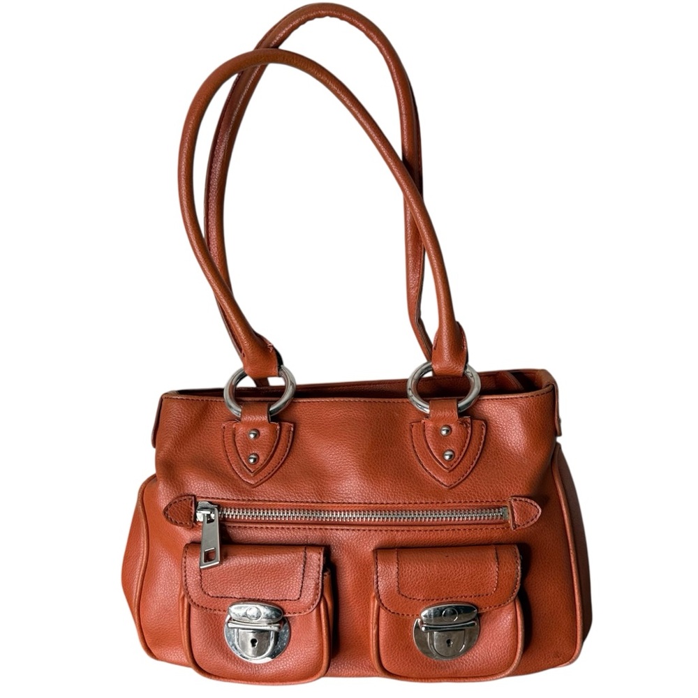 CNKW Vintage Burnt Orange Leather Shoulder Bag Chunky Buckle Pockets Zipper